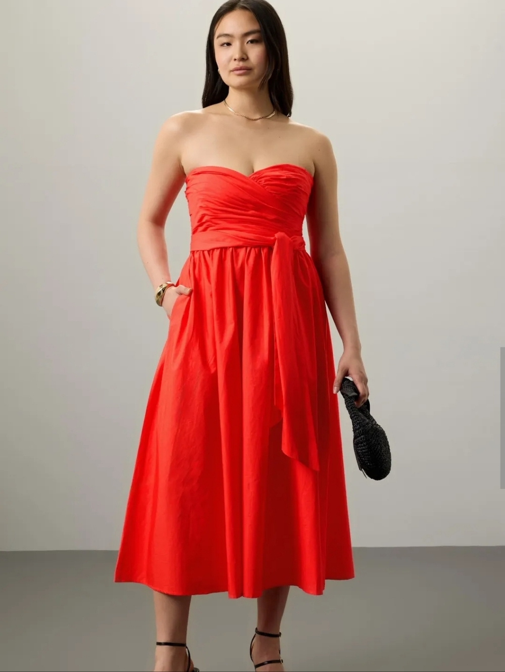 Toccin Tie Waist Strapless Dress 100% cotton poplin Size 8 MSRP $595